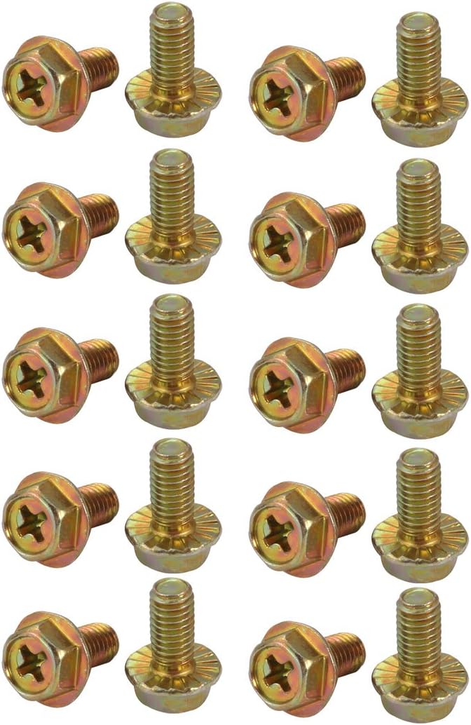 20Pcs M5x10mm Yellow Zinc Plated 4.8 Grade Phillips Drive Serrated Flange Hex Head Bolt