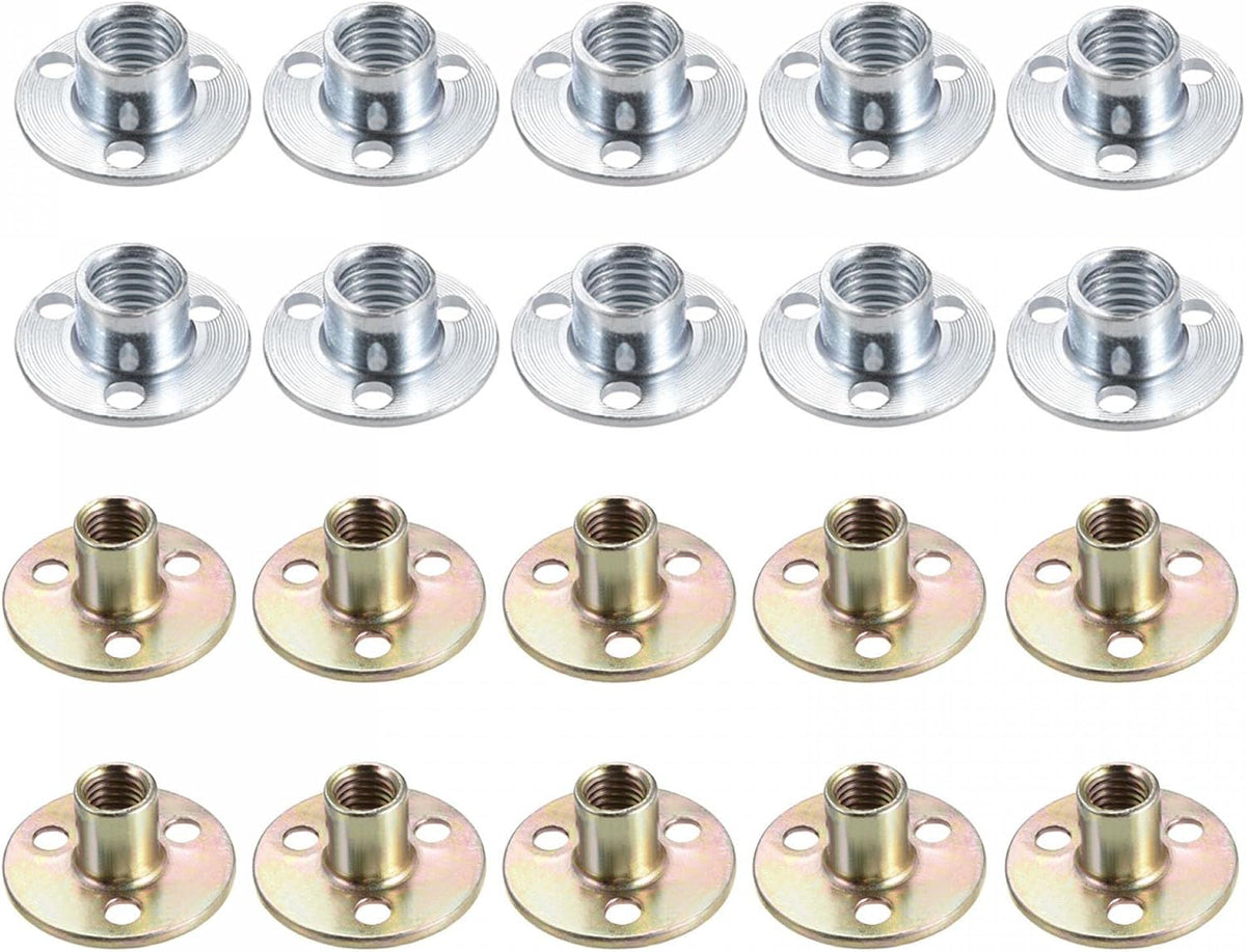 10pcs M10x37x2.5mm, 10pcs M10x25x1.8mm, Brad Hole Tee Nut Carbon Steel T-Nuts Furniture Hardware Set