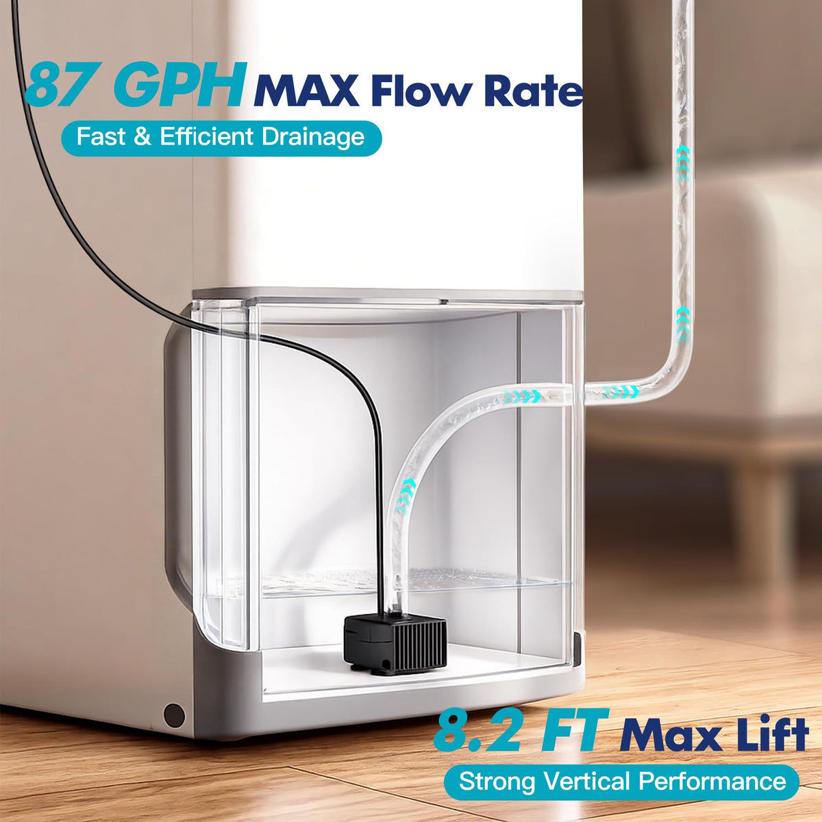 Automatic Mini Sump Pump for Dehumidifier with Level Sensor to Remove Water
