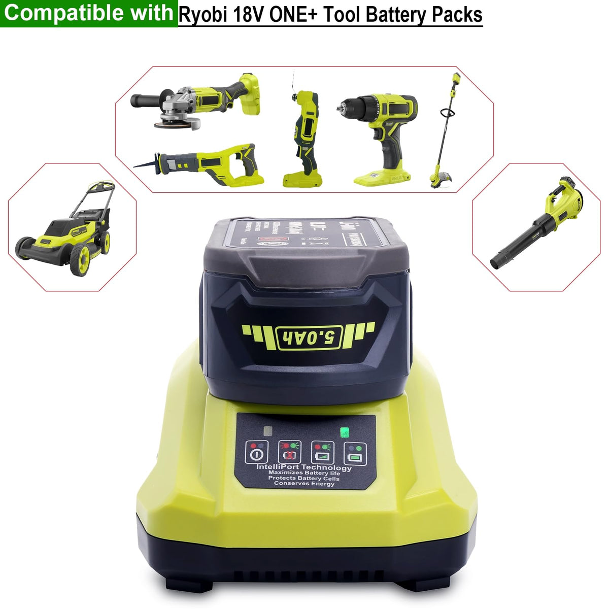 P117 18 Volt hurtiglader Kompatibel med Ryobi 18V One+ batteri