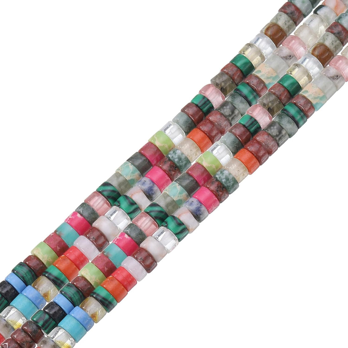 About 155 Pcs Natural Spacer Beads, 4mm Stone Spacers Bead Loose Semi Flat Round Gemstone Beads for Jewelry-Making DIY Crafts, Mixed-Colored