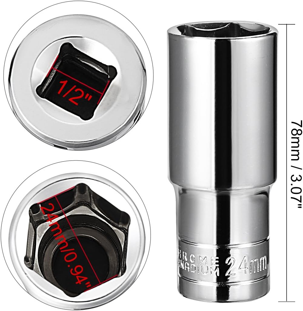 1/2 Zoll Schlüssel 14mm 6-Eck Tiefenbohrer, Metrisch, Cr-V (Politur)