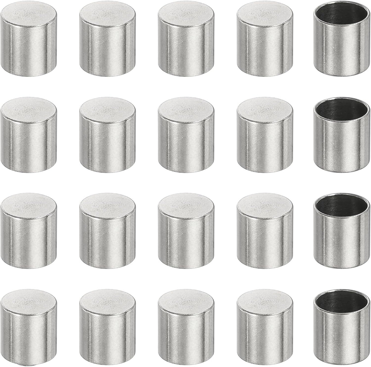 20 Pcs Stainless Steel Cord End Caps, 6 mm End Cap Barrel Beads Leather Cord End Caps for Jewelry Making DIY Tassel 7 mm Length Silver