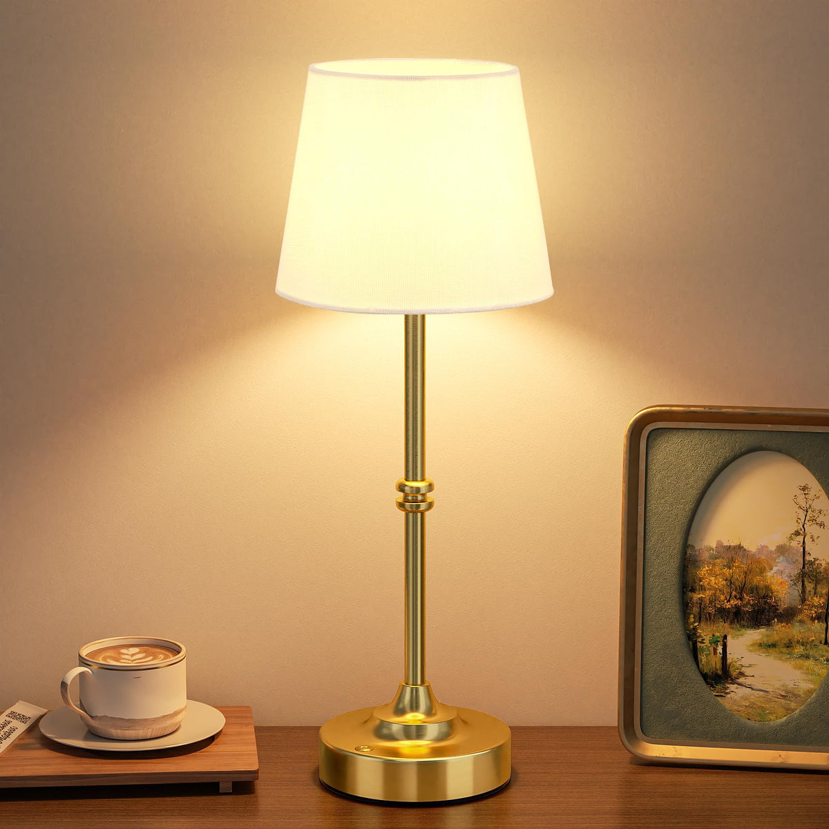 LinkMejor Cordless Table Lamp, Rechargeable Battery Operated, Brass, 1 Pack