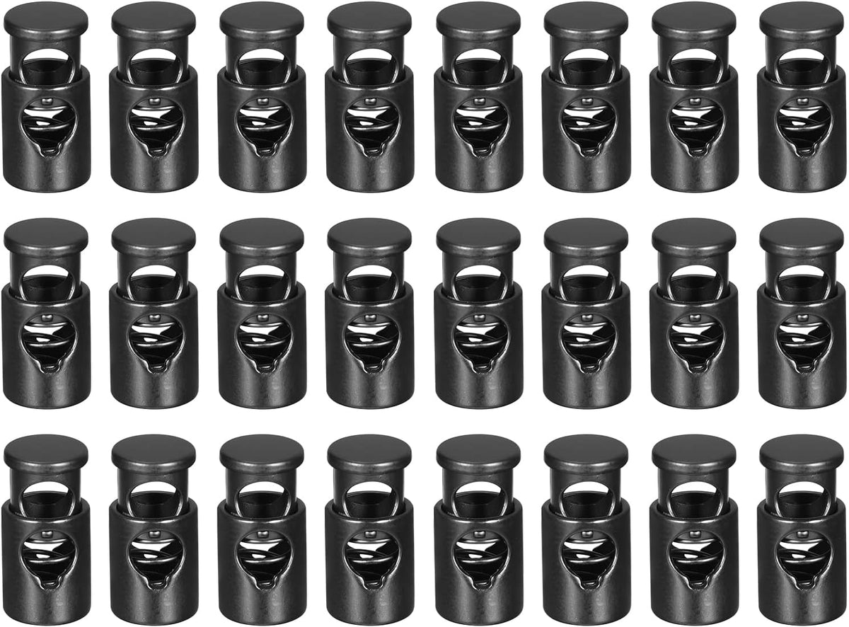 24pcs Metal Cord Locks, 5mm Single Hole Spring Stopper Fastener Slider Toggles End for Drawstrings Bags Backpacks Clothing Lanyards, Black