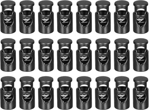 24pcs Metal Cord Locks, 5mm Single Hole Spring Stopper Fastener Slider Toggles End for Drawstrings Bags Backpacks Clothing Lanyards, Black