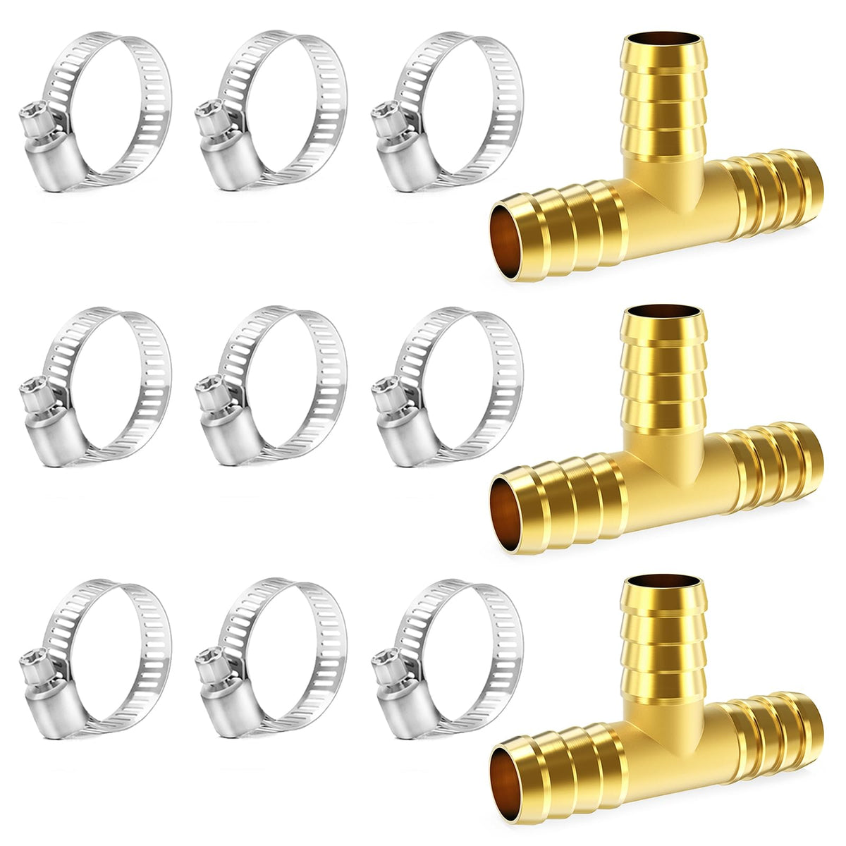 LinkMejor Connettori a Barbetta in Bronzo, Giunzione di Riparazione Splicer 5/8" Barb x 5/8" Barb con Cinghia per Riparazione Tubo Kit per Acqua/Carburante/Aria(3-PACK)