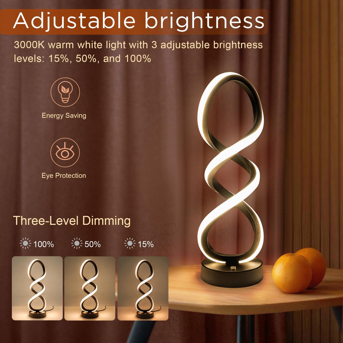 Modern Spiral LED RGB Table Lamp, Dimmable Touch, Small Nightstand Lamp