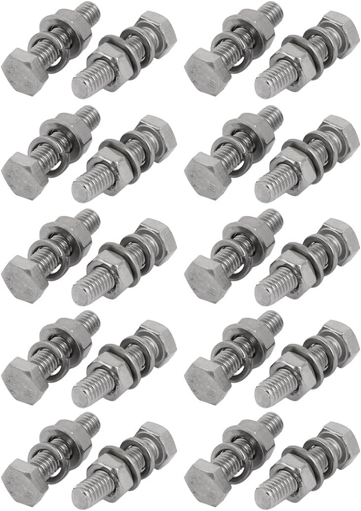 20pcs 304 Stainless Steel M6x25mm Hex Bolts w Nuts and Washers Assortment Kit