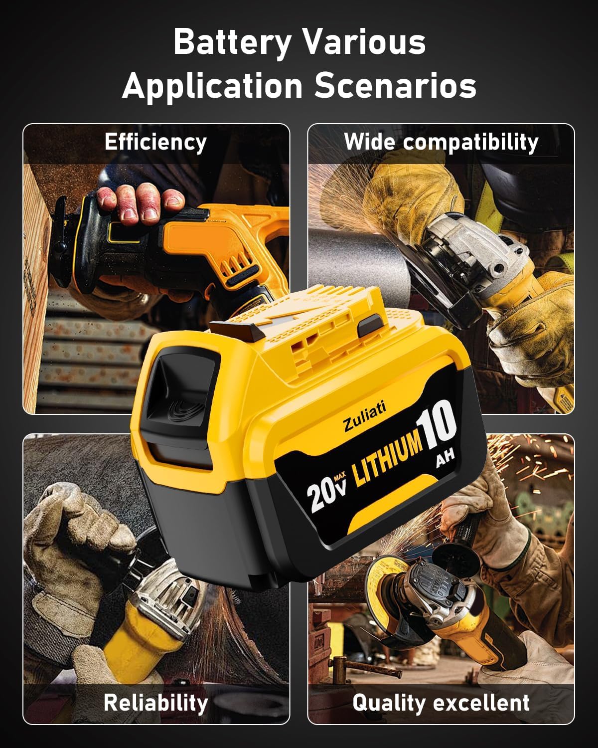 LinkMejor DCB206 10.0Ah Înlocuitor pentru baterie Dewalt 20V (2Pachet)