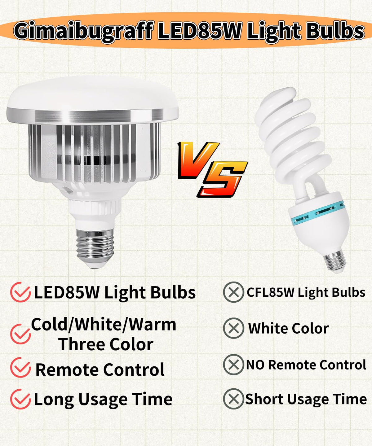 LinkMejor 1 Pack LED 85W 2700-6500K Fotografiebelystning E27 Bas