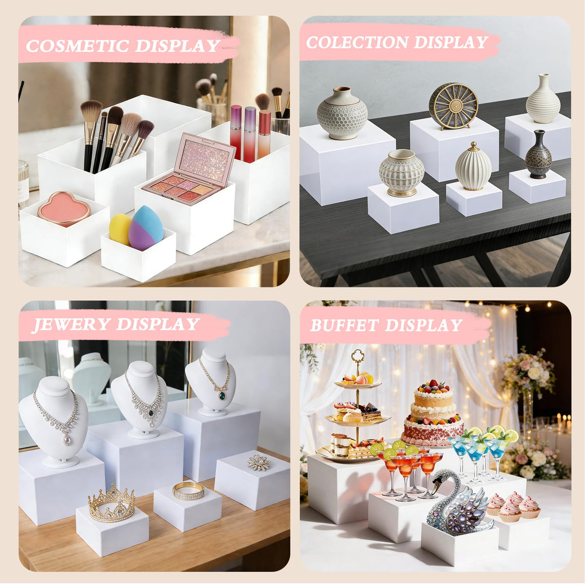 6 Pcs Acrylik Pemangkang Buffet dengan Mini Tanda dan Pemancar untuk Pertunjukan Party