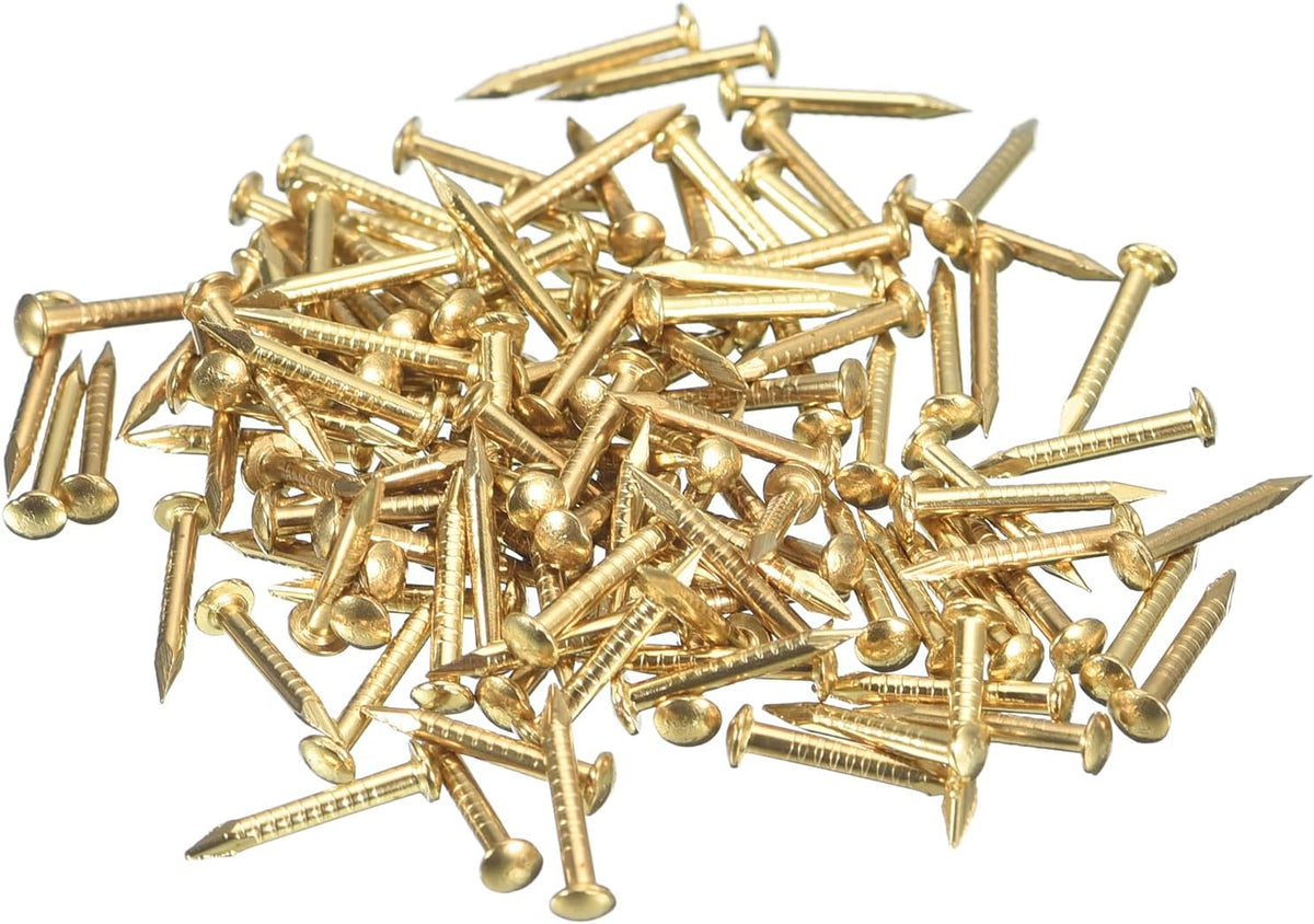 140Pcs Small Tiny Nails 1.2x10mm(DxL) Tiny Brass Nails Hardware Round Head Brass Nail for Wooden DIY Projects Decorative Boxes Household, Brass Tone