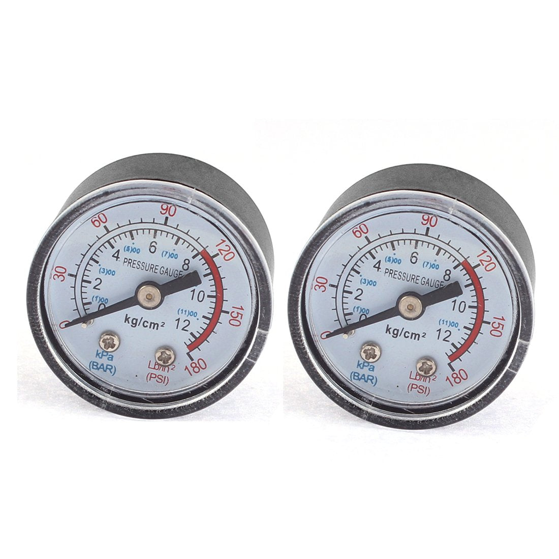2pcs 40mm Round Dial 0-11Bar 0-180PSI 1/8BSP Thread Air Pressure Gauge