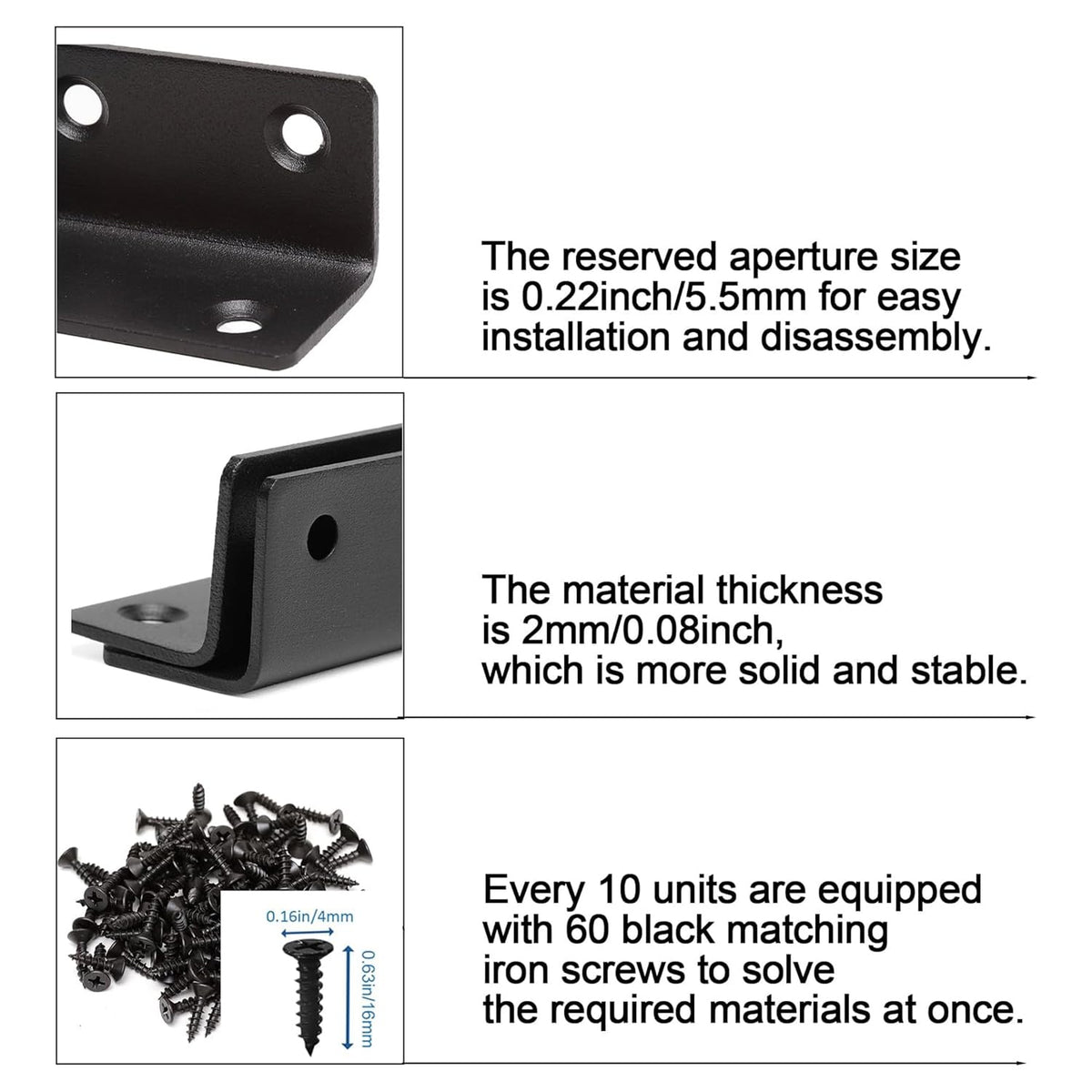 LinkMejor Braccio L, Braccio Angolare di Cornice Pesante, 4 Pack 14.8" Braccio di Sostegno per ripiani in Metallo, Braccia in Acciaio Inox Lucido per Mobili in Legno, Lunghezza Totale 375mm