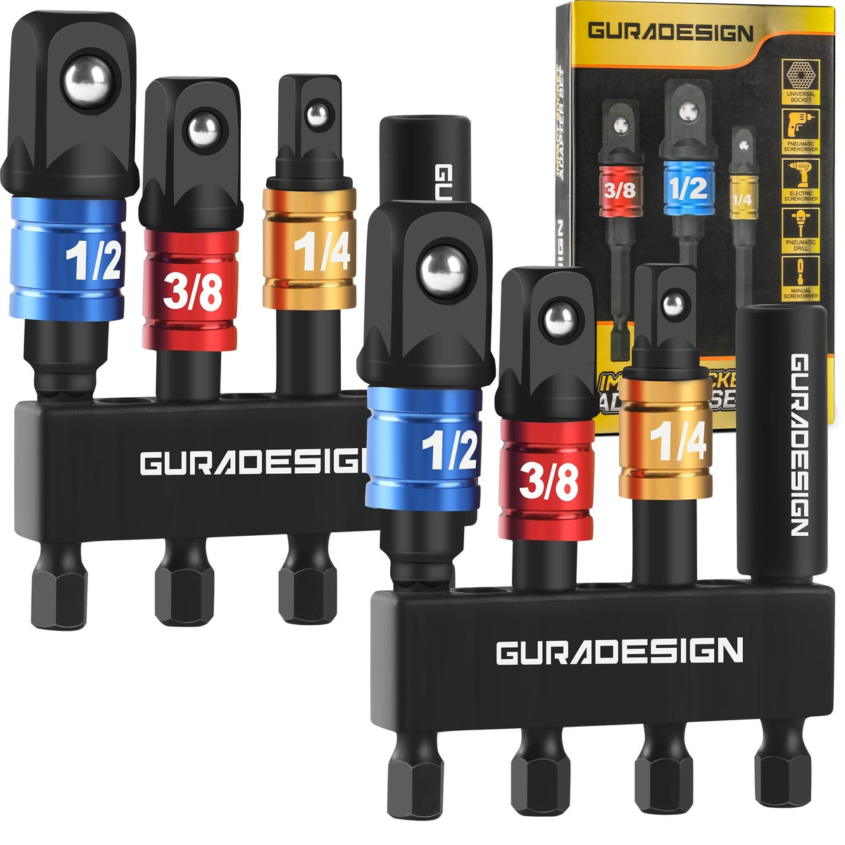 Juego de adaptadores de tornillo de impacto LinkMejor de 8 piezas para taladro, adaptadores de tornillos de impacto con shank hexagonal de 1/4" 3/8" 1/2", adaptador de tornillo para taladro