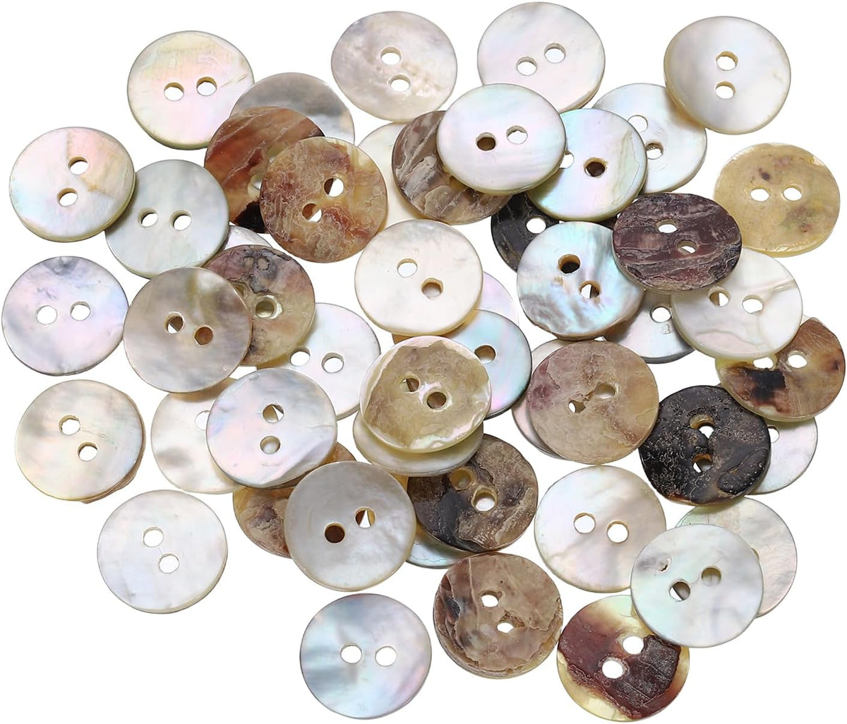 50pcs Natural Shell Buttons, 2 Hole Mother of Pearl Buttons 12.5mm Sewing Craft Button for Shirt Bag DIY Sewing Crafts Decoration, Multicolored
