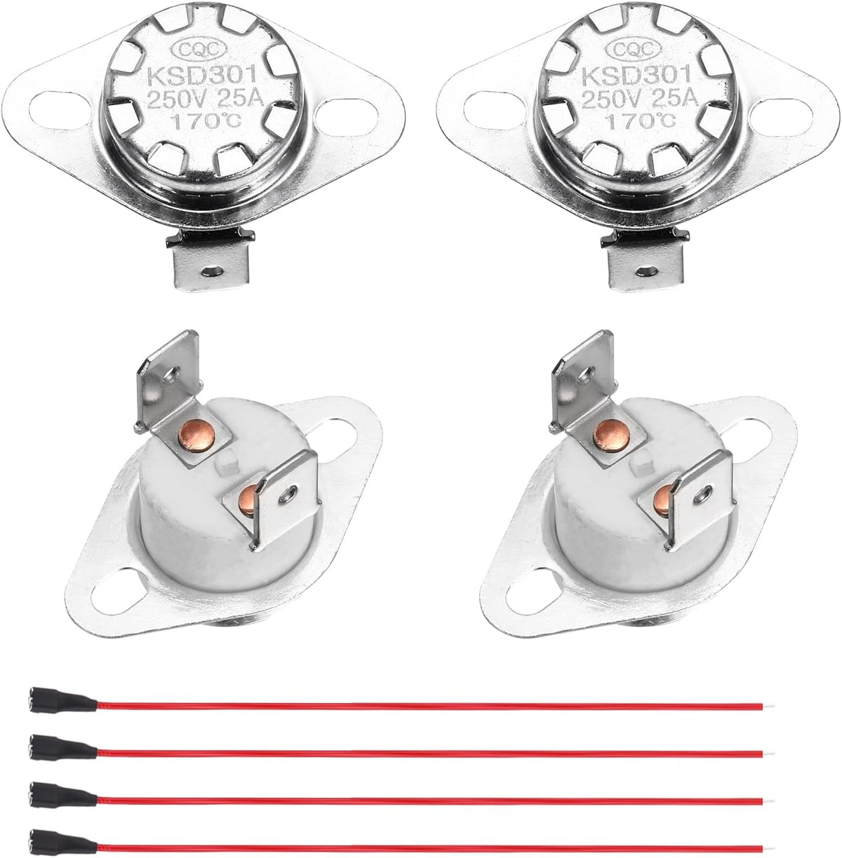 2 Pcs KSD301 Thermostat 170°C/338°F 25A Normally Closed N.C Adjust Snap Disc Temperature Switch with Terminal Wire for Microwaves,Oven,Coffee Maker,Ceramic Material