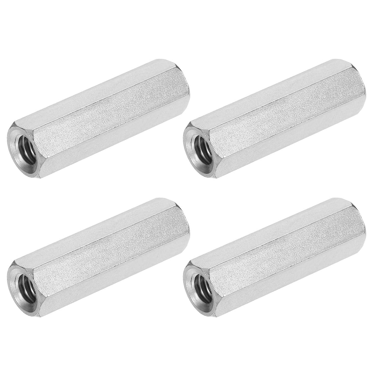 UNC 1/4"-20 Coupling Nut, 35mm Length 304 Stainless Steel Hex Rod Coupler Nut with Partial Thread (15mm Deep on Each End), Isolation Column Nuts, Silver Tone