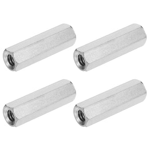 UNC 1/4"-20 Coupling Nut, 35mm Length 304 Stainless Steel Hex Rod Coupler Nut with Partial Thread (15mm Deep on Each End), Isolation Column Nuts, Silver Tone