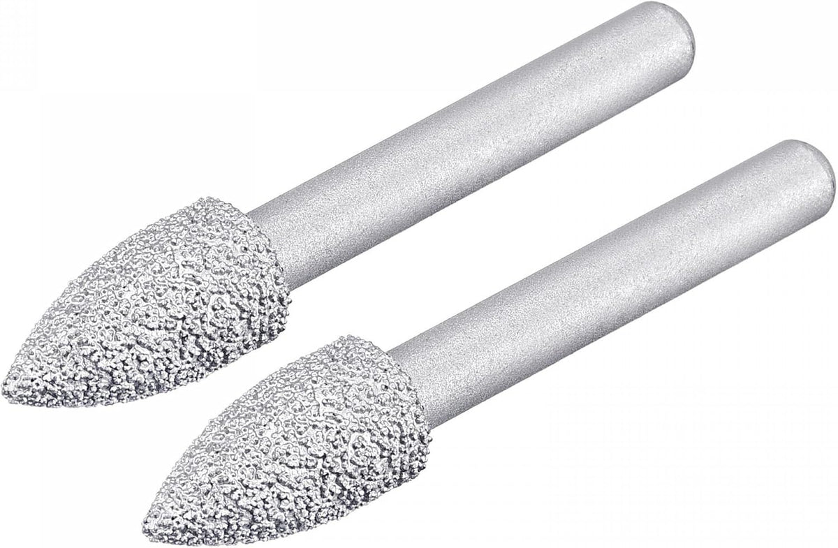 Diamond Mounted Points 60 Grit 10.5mm Brazed Grinder 1/4" Shank Grinding Rotary Bit Stone Carving Tool 2pcs