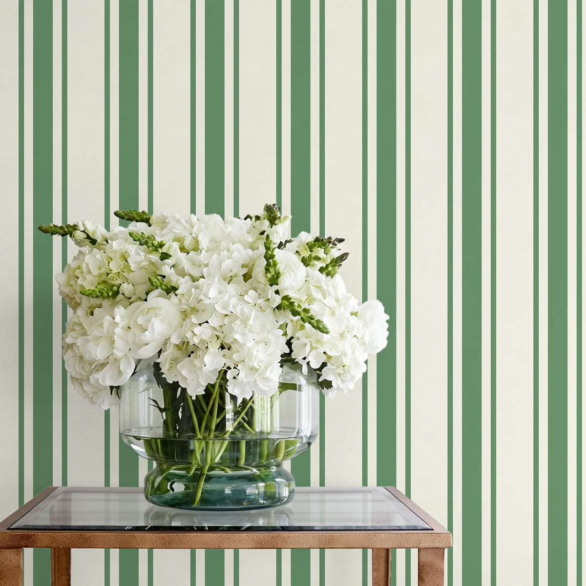 LinkMejor Vintage Green and White Stripe Peel and Stick Wallpaper Green Geometric Striped Wallpaper 17.7''x354'' Removable Self Adhesive Stripes Contact Paper for Bathroom Bedroom Accent Walls