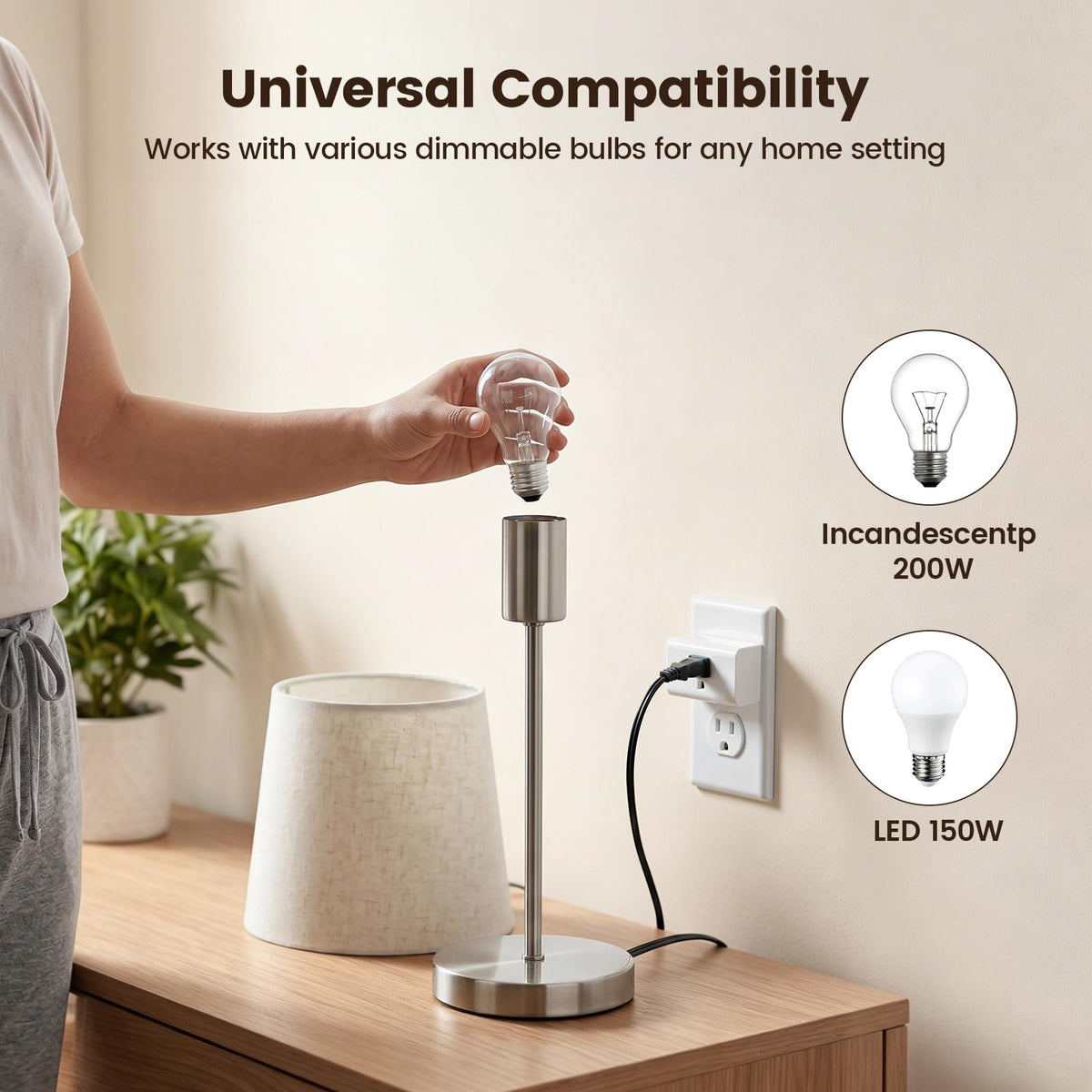 LinkMejor Dimmer Plug com Controle Remoto,Compatível com 200W INC e 150W LED