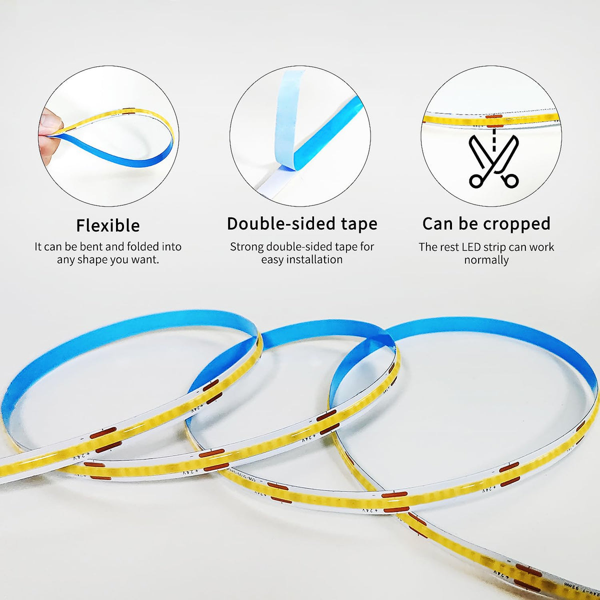 LinkMejor COB LED Strip Lights 3000K 65.6ft DC 24V Regulable Blanco
