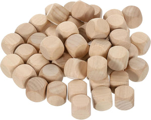 50pcs Blank Wooden Dice, 16mm 5/8 inch Unfinished Wooden Cube Rounded Corners Square Block for DIY Craft Projects