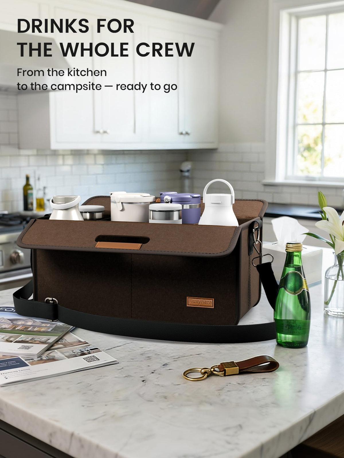 LinkMejor 8-Cup Felt Drink Carrier Bag with Handle & Shoulder Strap