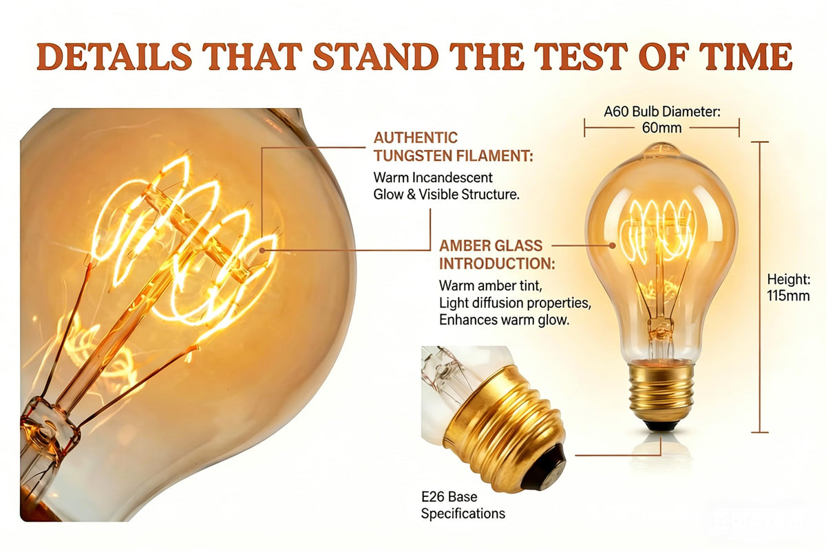 Edison Incandescent Bulb 40W A19 E26 120V 2200K Amber Dimmable 2-Pack