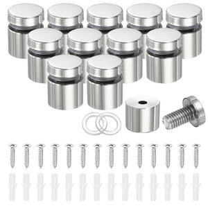 12Pcs 0.75" x 0.94" Viti di Sporgenza in Acciaio Inox Montaggio a Muro Kit Segnaletica con 12 Chiodi di Pubblicità 14 Viti e Tubi di Espansione per Opere d'Arte in Vetro e Display di Segnaletica, Argento Brillante