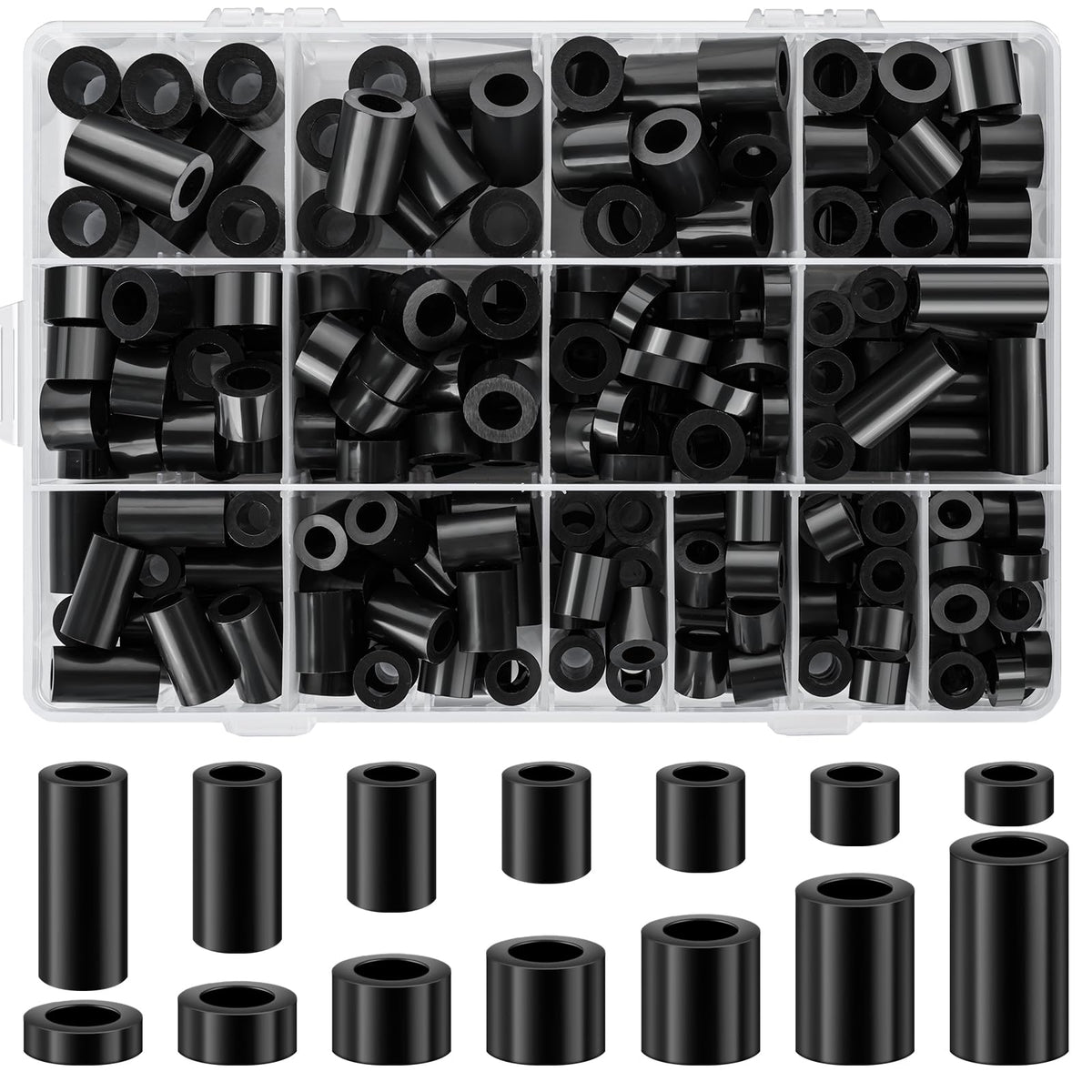 300 ชิ้น สเปซเซอร์กลมสีดำจากนิลอน สำหรับตัวตึง M6 M8, ชุดเครื่องมือประตูไฟฟ้า