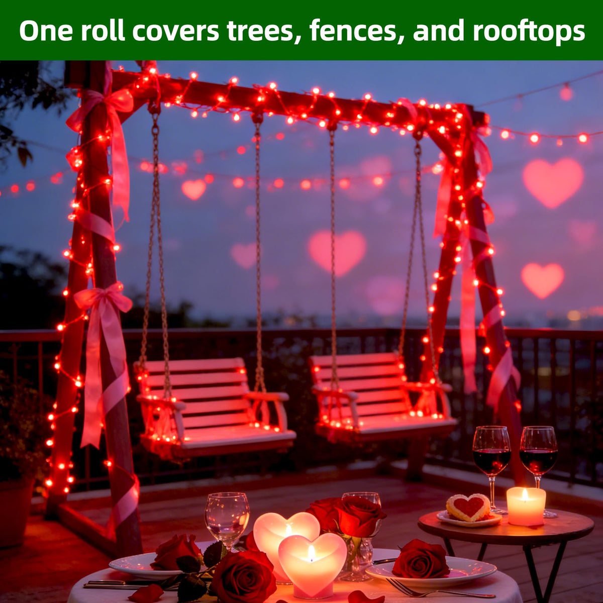 LinkMejor 750 LED 240FT Valentine's Day String Lights, 12 Modes, Red
