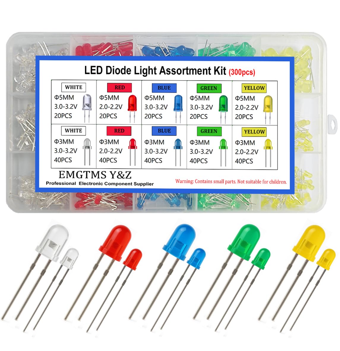 300개 3mm & 5mm LED 다이오드 모음 키트
