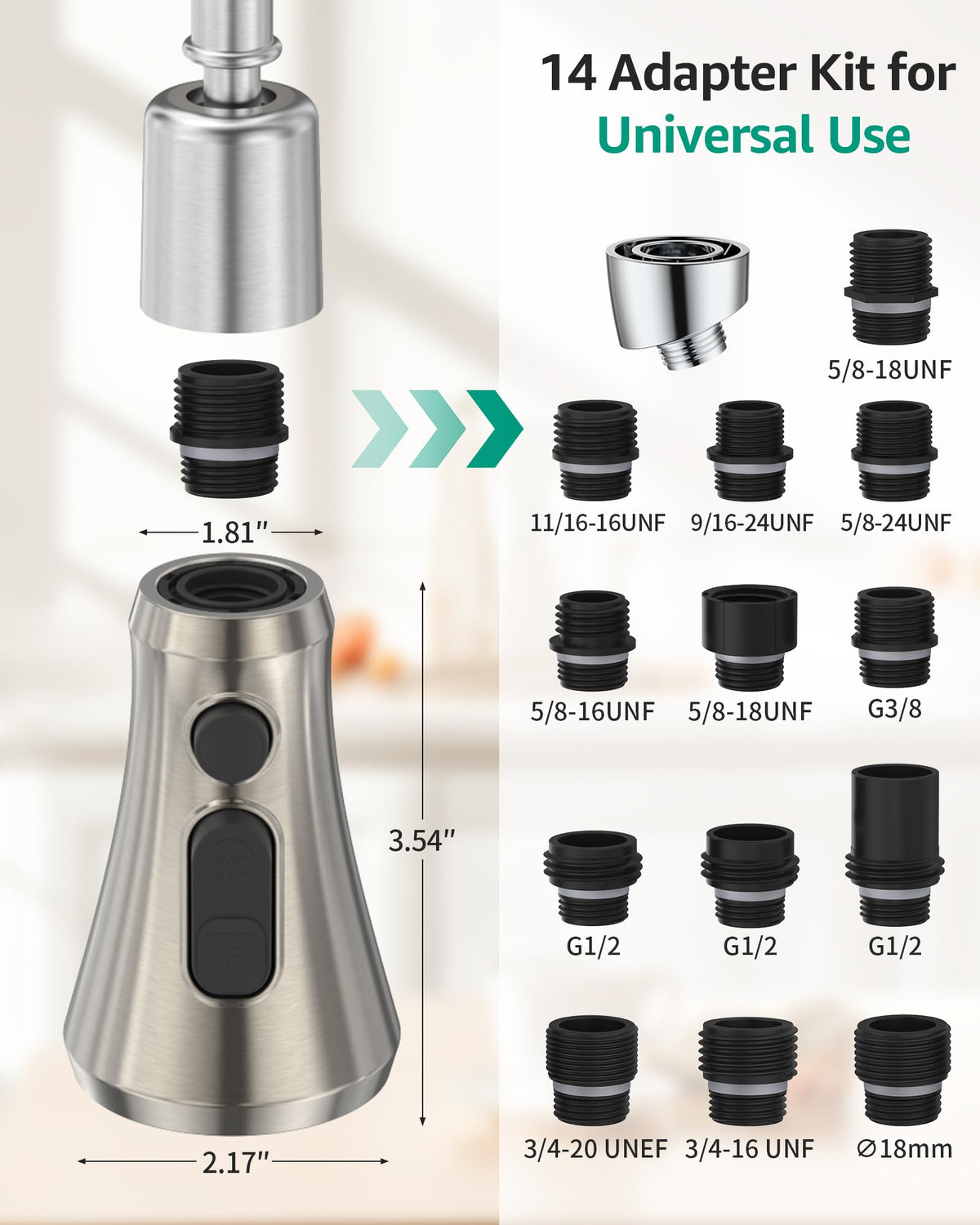 LinkMejor Universal Kran dapur Nickel Berbalingan Ganti Pemompa Air