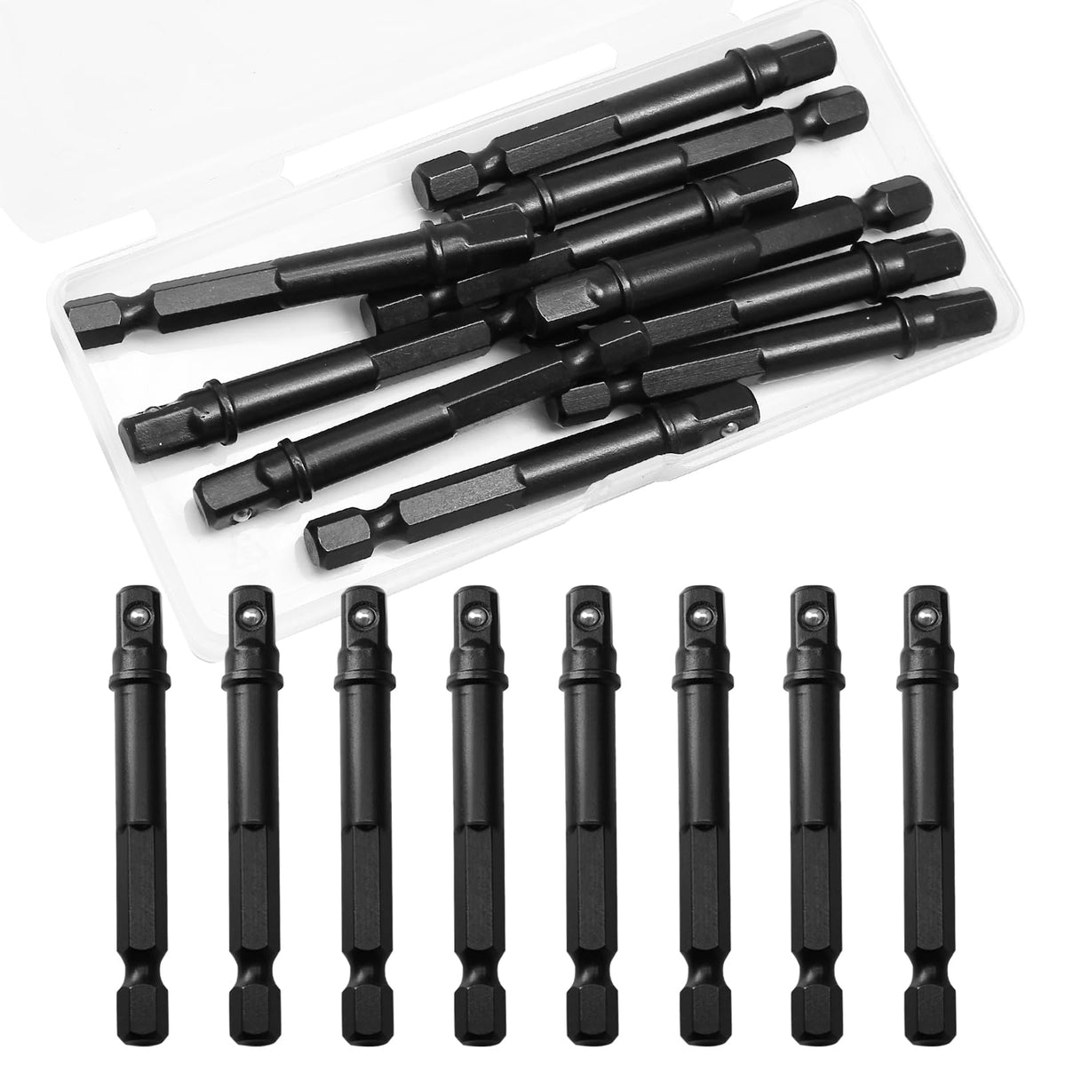 LinkMejor 1/4 Pouce Carré Adaptateur d'Impact Bit, 10 Pack, Noir