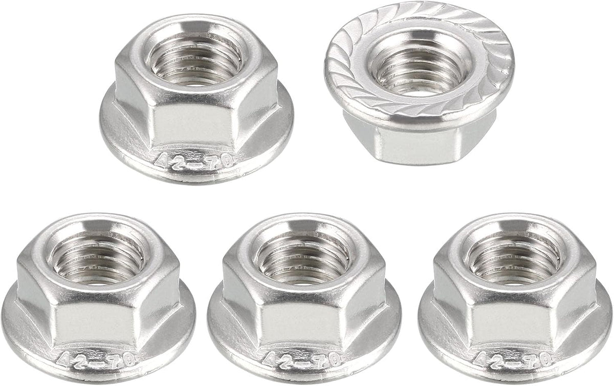 M12 Serrated Flange Hex Lock Nuts, 201 Stainless Steel, 5 Pcs