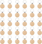 LinkMejor 30pcs Wooden Keychain Blanks, Round, Beige, Unfinished, Modern, DIY Gift Crafts