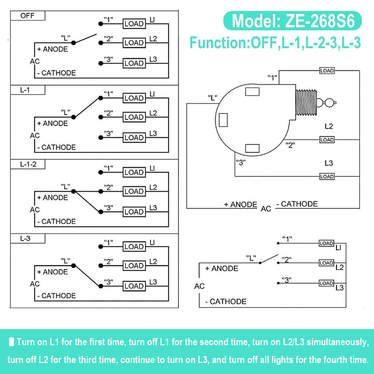 LinkMejor Ceiling Fan Switch ZE-268S6 3 Speed 4 Wire, Bronze