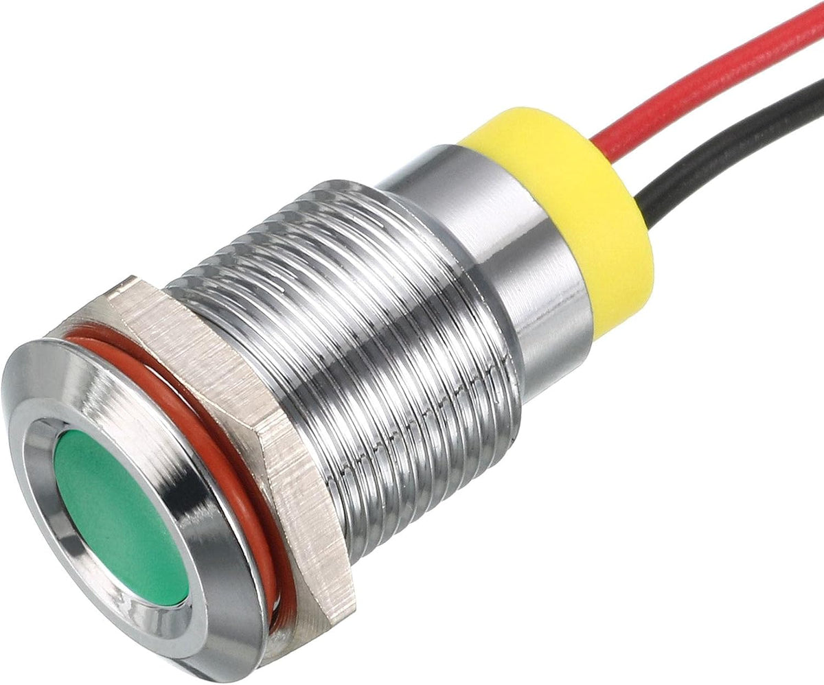 Signal Indicator Light AC/DC 110V 12mm Dash Lamp Flush Panel Mount Green LED Metal Shell