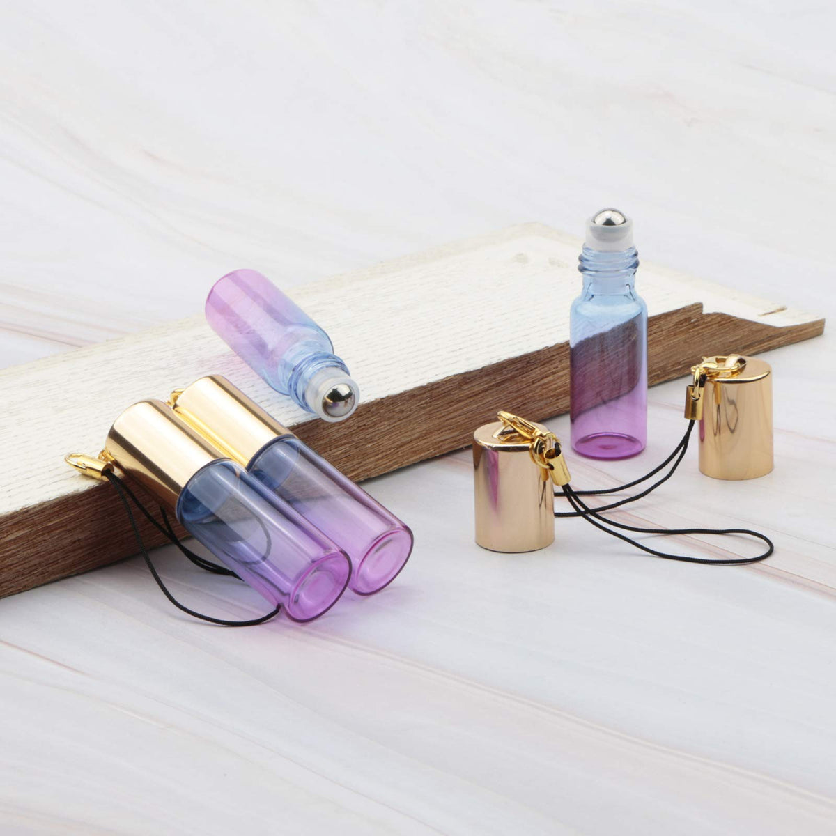 LinkMejor 10Pcs 5mL Mini Glasrollerflaschen, Blau Lila Gradient