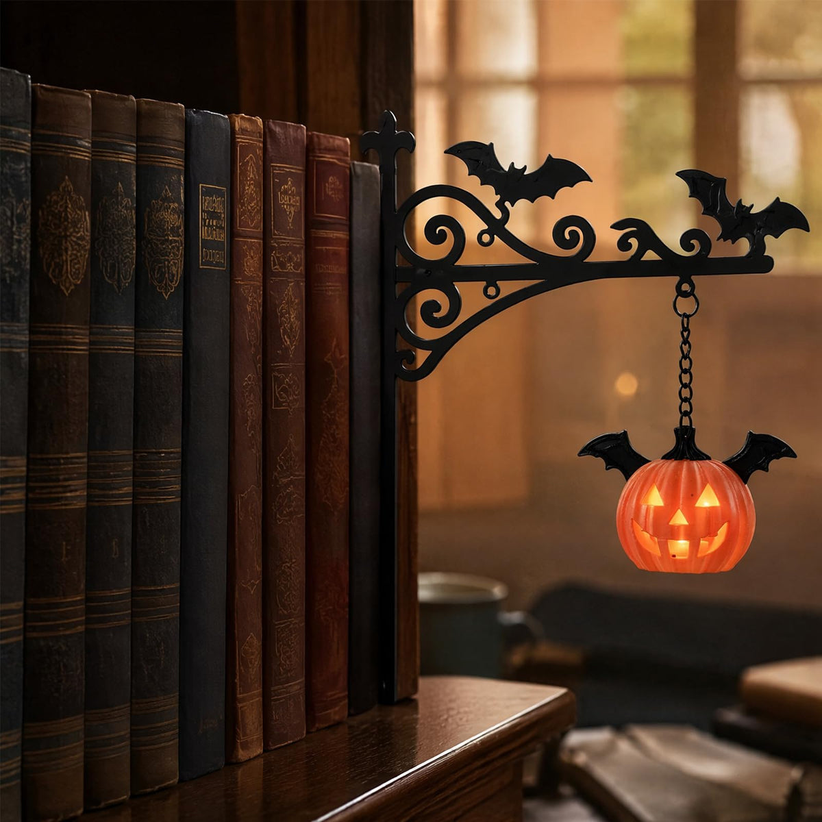 Biblioteksljusstake-Dekorerande bokhyllsbelystning-Ljusstake pumpa
