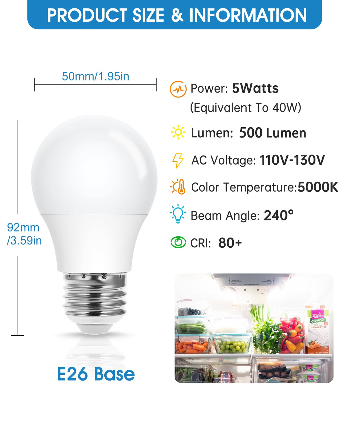 A15 Lumină pentru Ventilator de Plafon LED 120V E26 40W Echivalent 5W Fără Dimming
