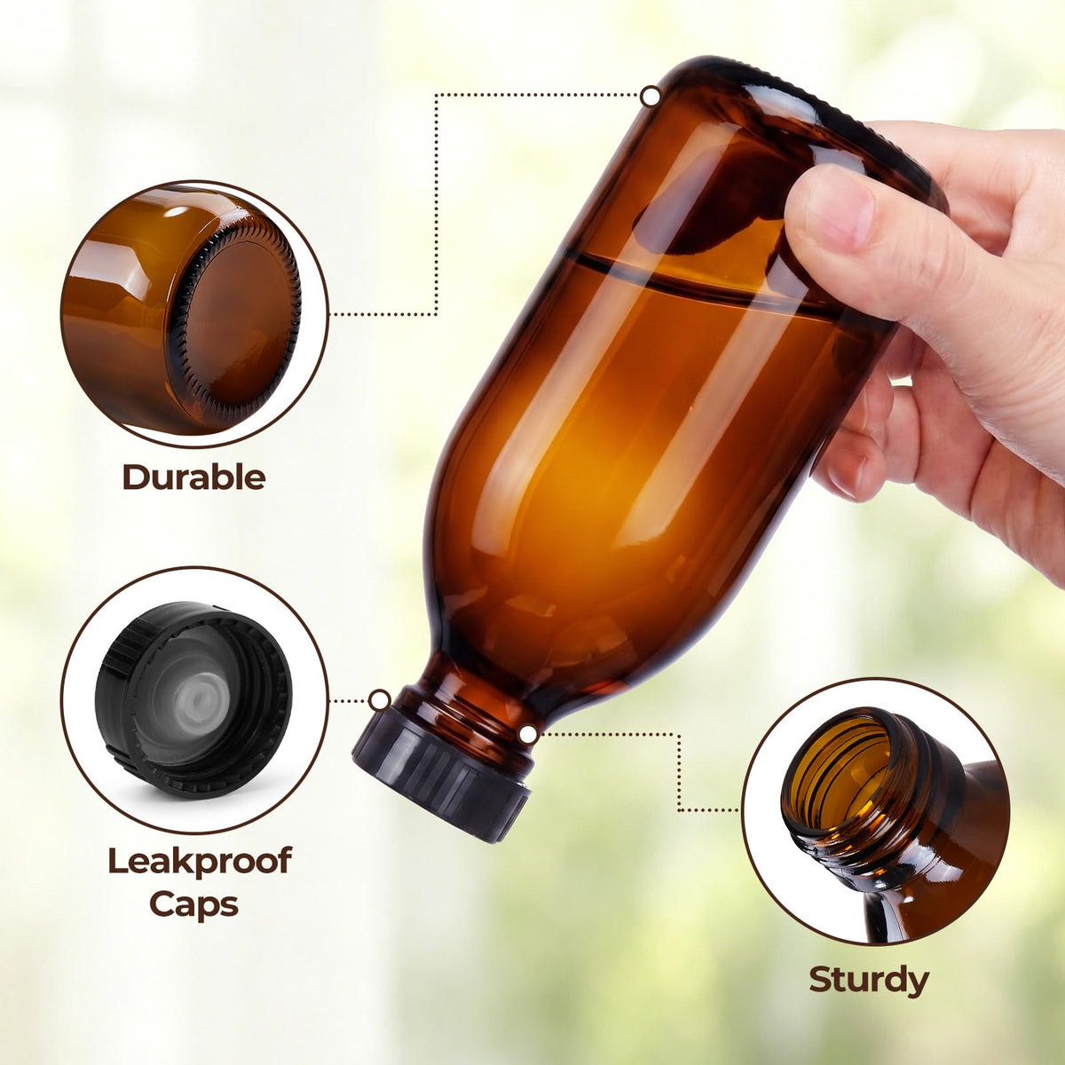8 Pack 8oz Extracto de Vanilla Botellas, Botellas de Vidrio ámbar para Extracto de Vanilla