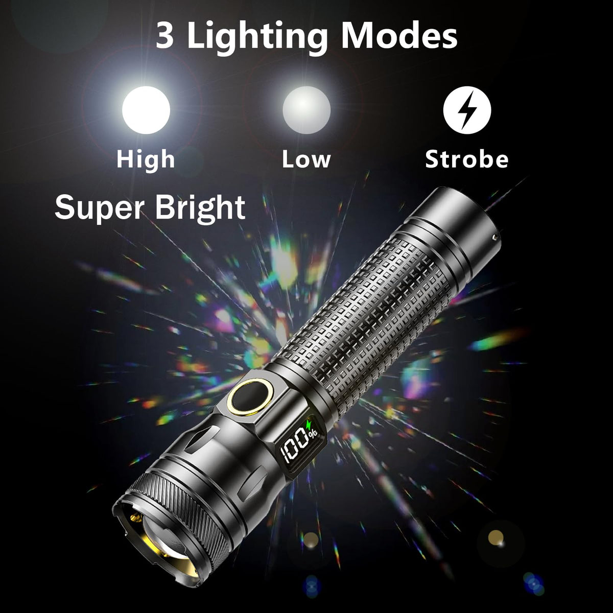 LinkMejor Rechargeable LED Flashlights with Digital Power Display