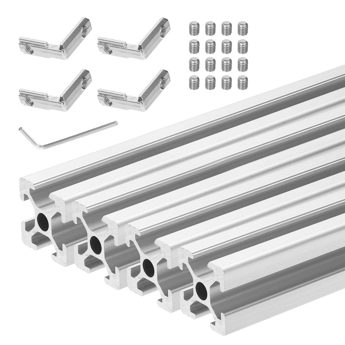 4 Pcs T Slot 2020 Aluminum Extrusion Profile European Standard 200mm x 20mm Linear Rail Extrusion Frame for 3D Printer, CNC, DIY (Silver Tone)