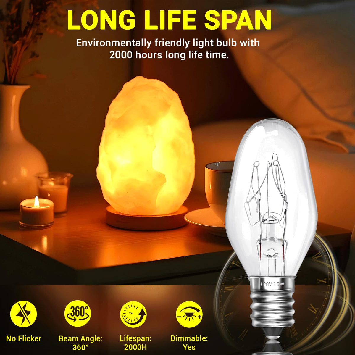 Luci a Lampada Sale dell'Himalaya 15W C7 Regolabile Lampadine a Sale di Rocher E12 Base