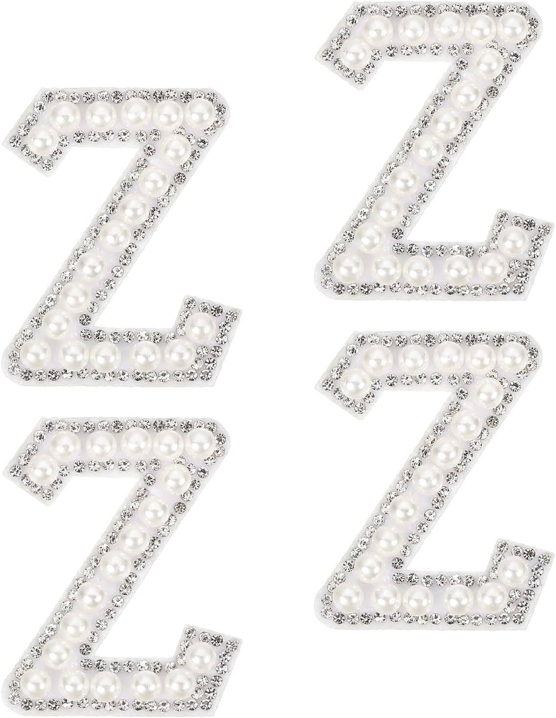 10Pcs Iron on Letters Patches, Letter Z Rhinestone Pearl Alphabet Applique English Letter Sew on Patches for DIY Clothing Hat Bag, White