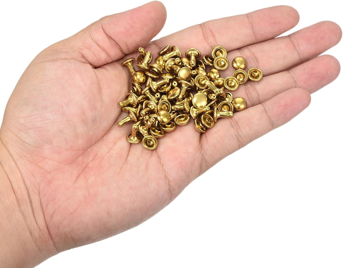60 Set Daireli Çapraz Tül, 6x6mm Balya Şekilli Kuplu Demir, Deri Kemer Cüzdan El Çantası Deri El Sanatları DIY Dekorasyon için Düğme Çapraz Tül Takımcı (Altın)